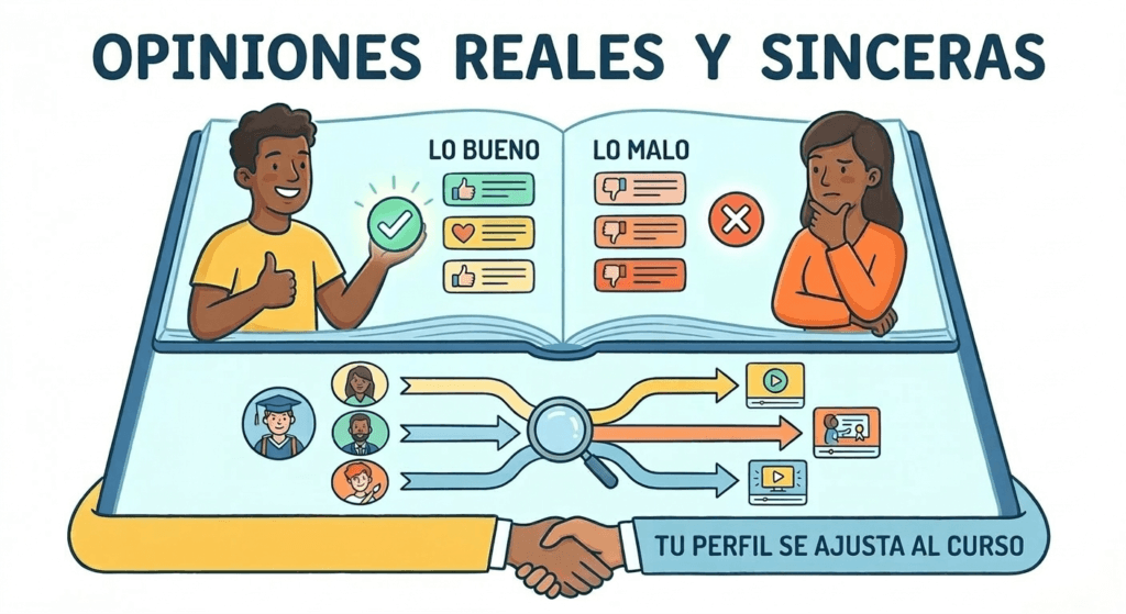 Dos personas viendo lo bueno y lo malo de una formación 